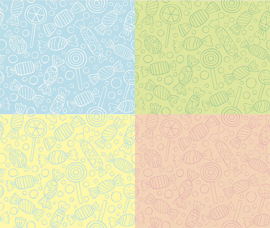 Seamless patterns of candies and lollipops Drawing by Katyatya