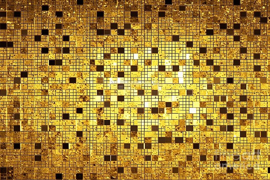 Seamless Shiny Gold Glitter Holographic Foil Squares Background Texture Abstract Golden Yellow