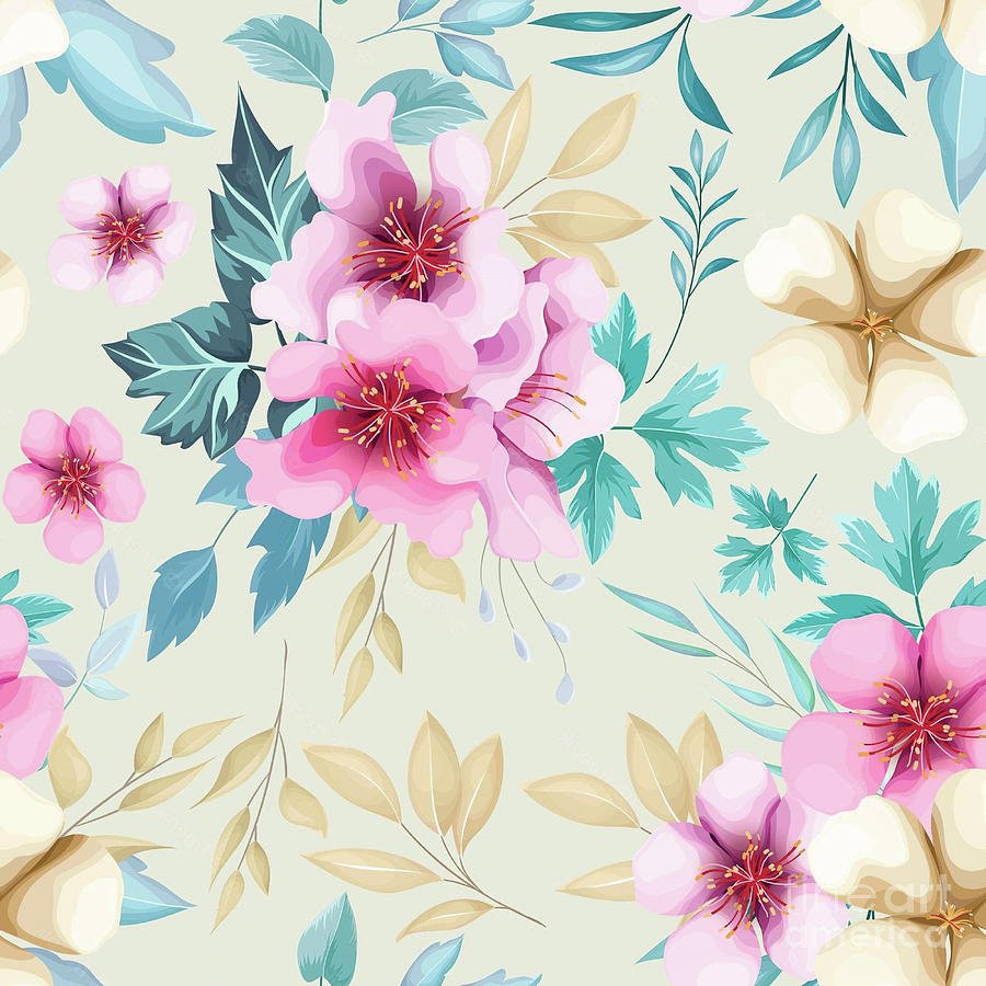 Seamless pattern with cute flowers on pink background. Yoga Mat by