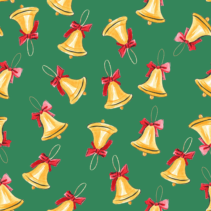 Seamless Watercolor Pattern With Bell Drawing
