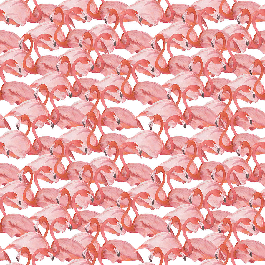 Seamless Watercolor Pattern With Flamingo Small Drawing