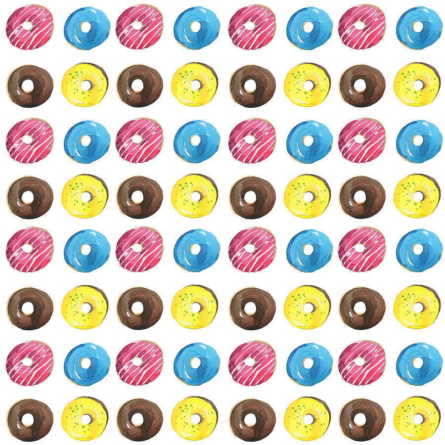 Seamless Watercolor Pattern With Small Donuts Drawing