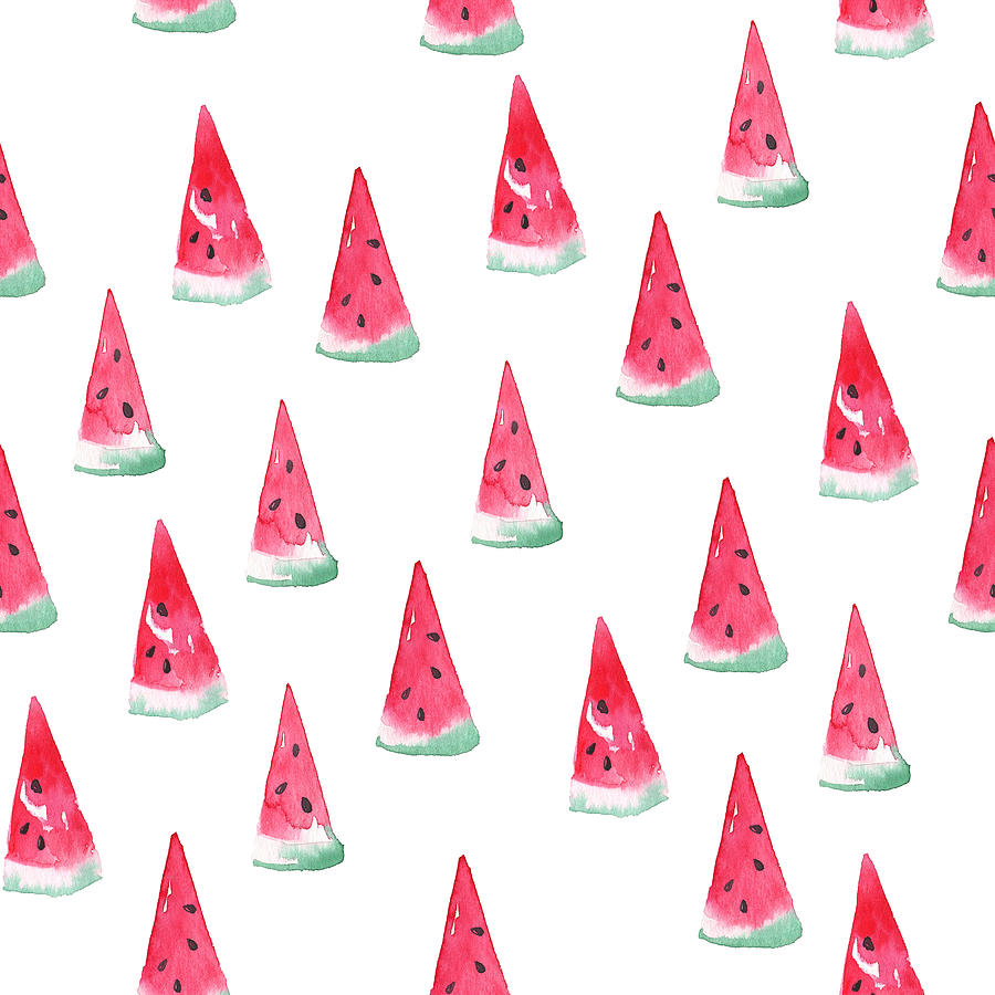Seamless Watercolor Pattern With Watermelon Drawing