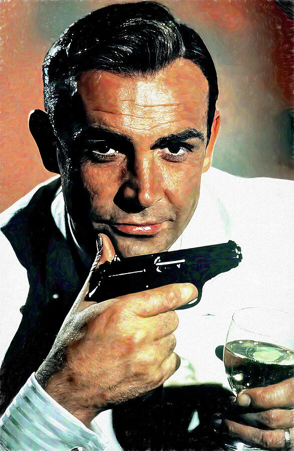 Sean Connery as James Bond Guns and Martinis Painting Painting by John ...