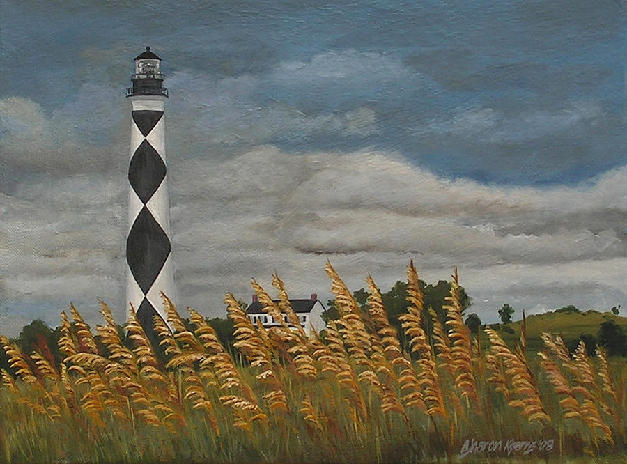 Lighthouse Painting - Seaoats at Cape Lookout by Sharon Kearns