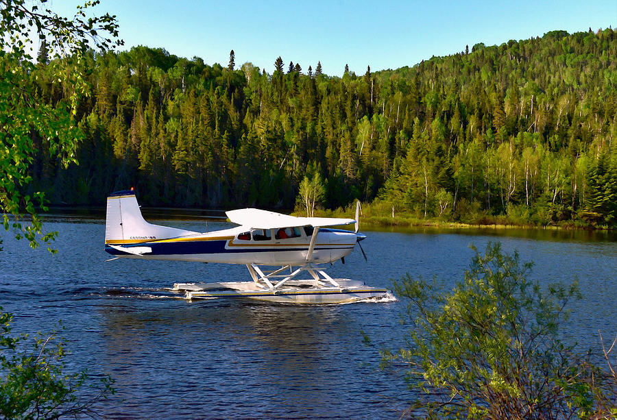 Transportation Mixed Media - Seaplane Lands At Lake Norman by Sandi OReilly