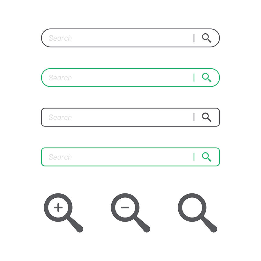 Search Bar and Magnifying Glass Icon Flat Design. Drawing by Designer29