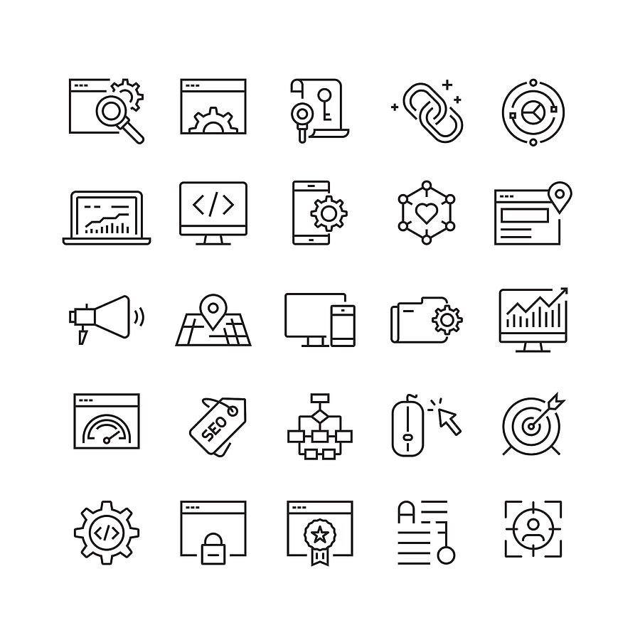 Search Engine Optimization Related Vector Line Icons Drawing by Cnythzl