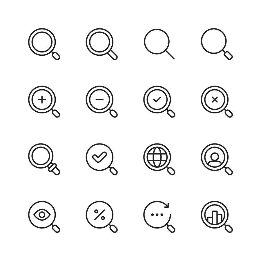 Search Line Icons. Editable Stroke. Pixel Perfect. For Mobile and Web. Contains such icons as Search, SEO, Magnifying Glass, Job Hunting, Searching, Looking, Deal Hunting. Drawing by Rambo182