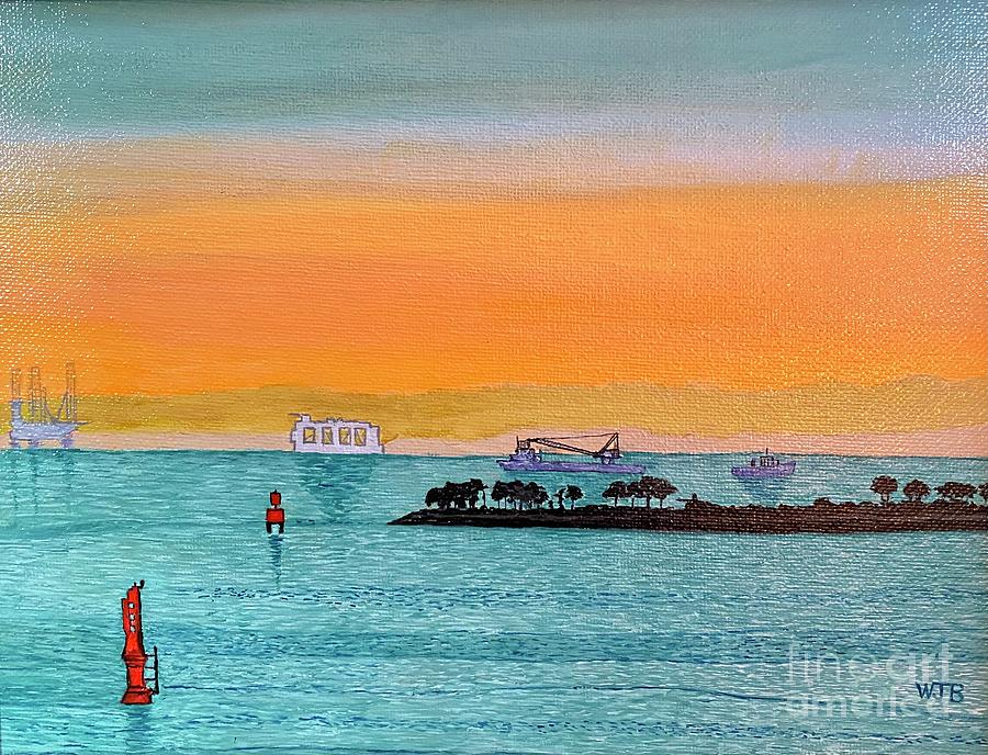 Boat Painting - Seascape Sentosa Island Singapore by William Bowers