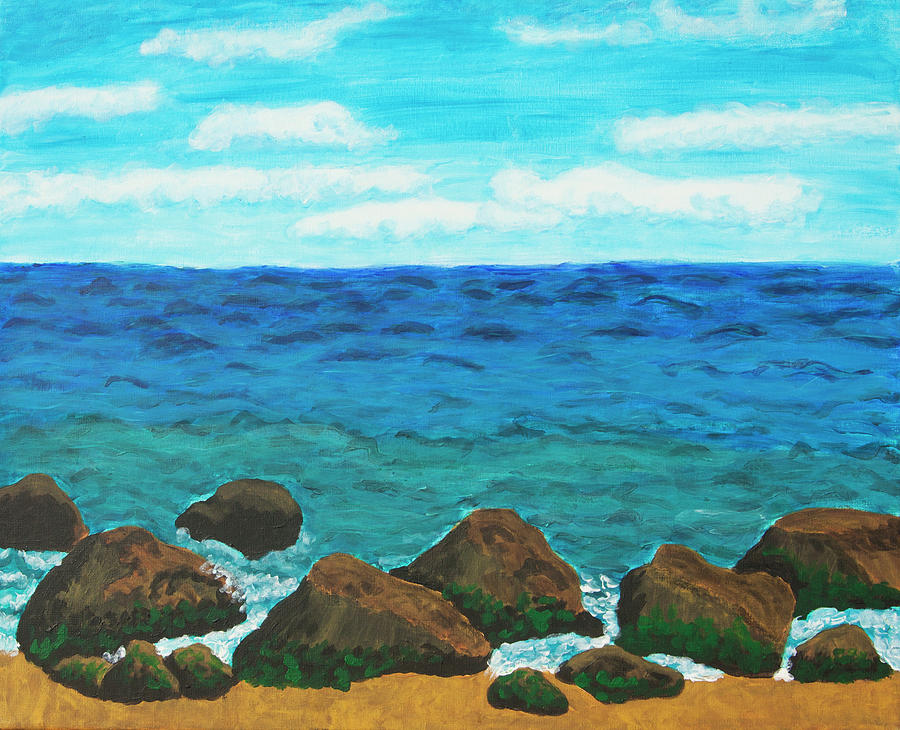 Seascape stones on seacoast 2 acrylic painting on canvas Painting by Irina Afonskaya