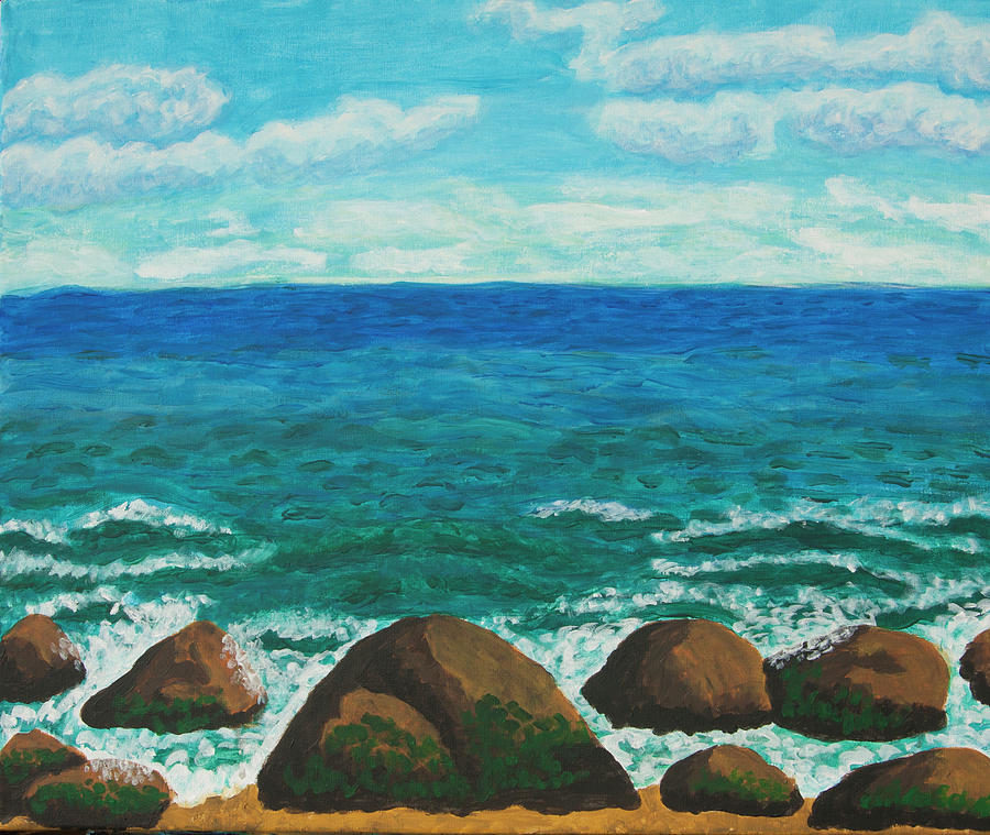 Seascape stones on seacoast acrylic painting on canvas Painting by Irina Afonskaya