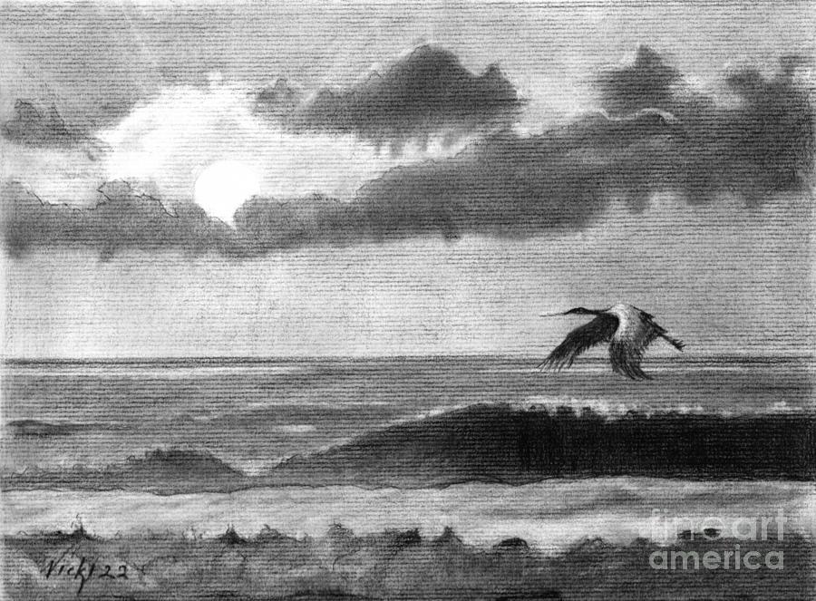 Seascape Study in Charcoal Drawing by Vicki B Littell