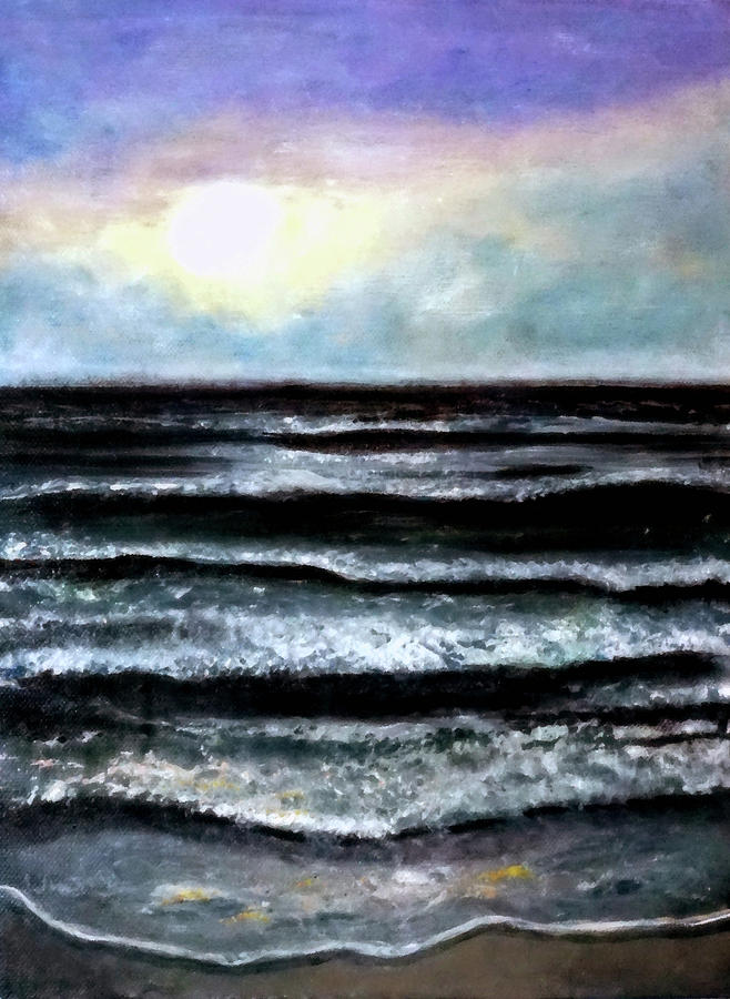 Seascape with a violet sky ocean Painting by Katy Hawk