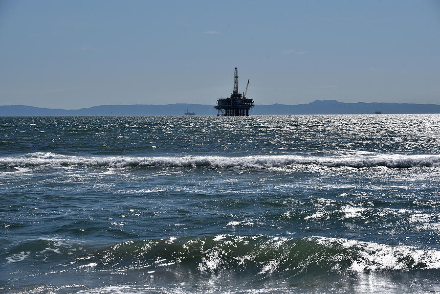 Seascape with an Offshore Oil Drilling Rig and Tanker Photograph by Mark Stout