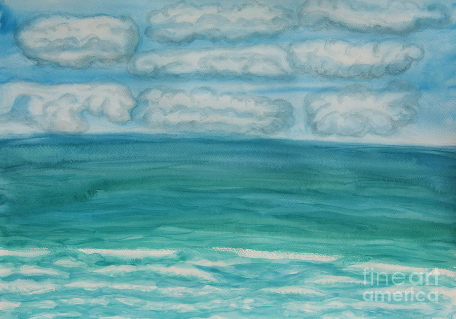 Seascape with clouds, illustration watercolor Painting by Irina Afonskaya
