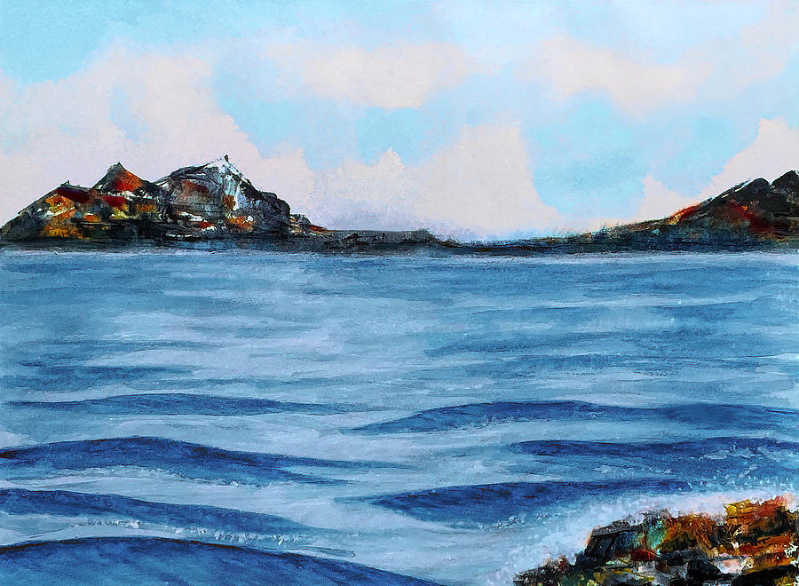 Seascape With Distant Mountains Painting by Deborah League