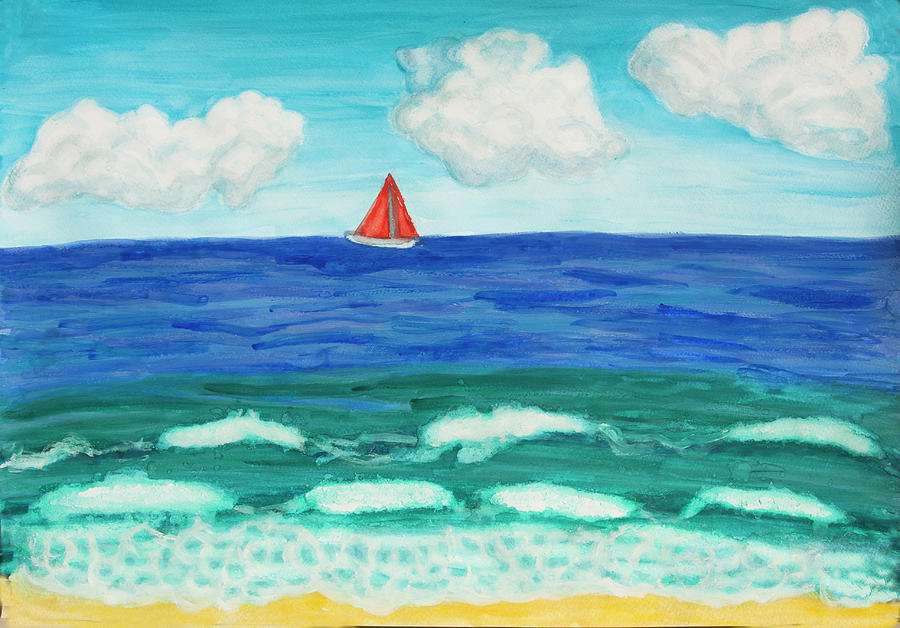 Seascape with red sail Painting by Irina Afonskaya