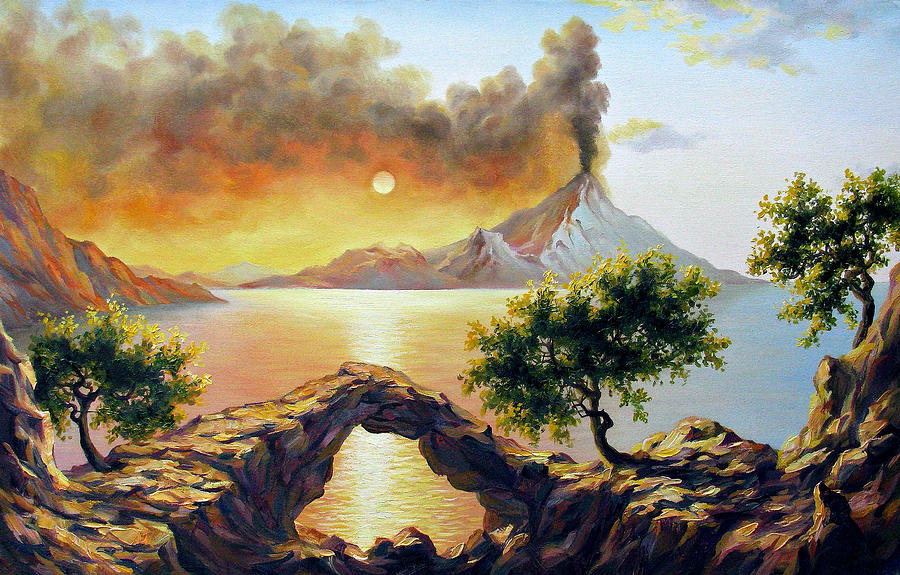 Seascape With The Eruption Of The Volcano, Oil On Canvas Digital Art By ...