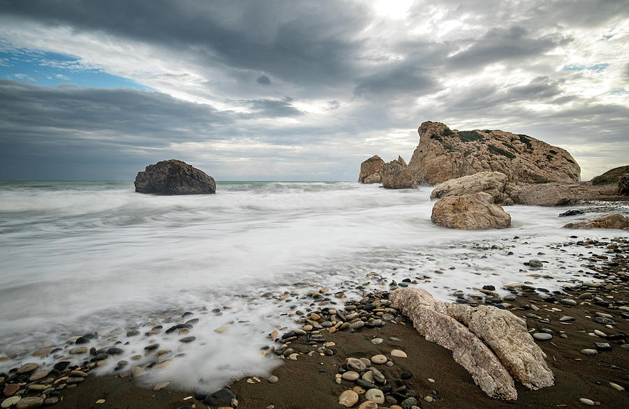  Seascape with windy waves splashing at the rocky coastal area. Photograph by Michalakis Ppalis