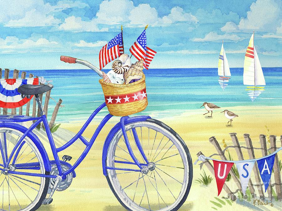Shell Painting - Seashell Beach Bicycle - Patriotic by Paul Brent