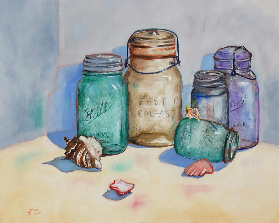 Seashell Jars Painting by Susan Thomas