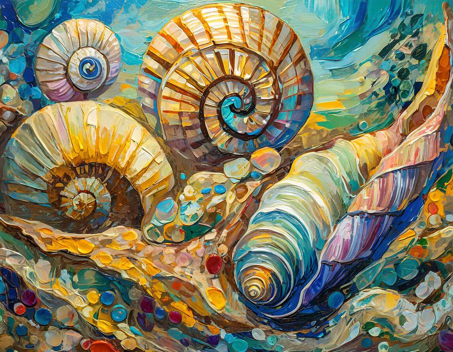 Seashells Abstract III Mixed Media by Susan Rydberg