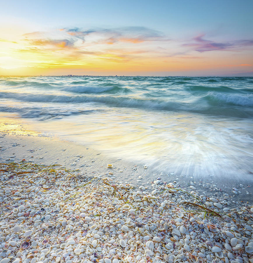 Seashells And Waves At Sanibel Island Florida Photograph