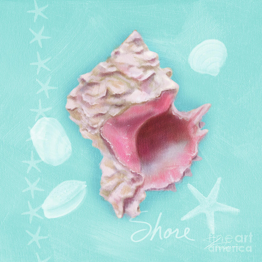 Beach Painting - Seashells on Blue-Shore by Shari Warren