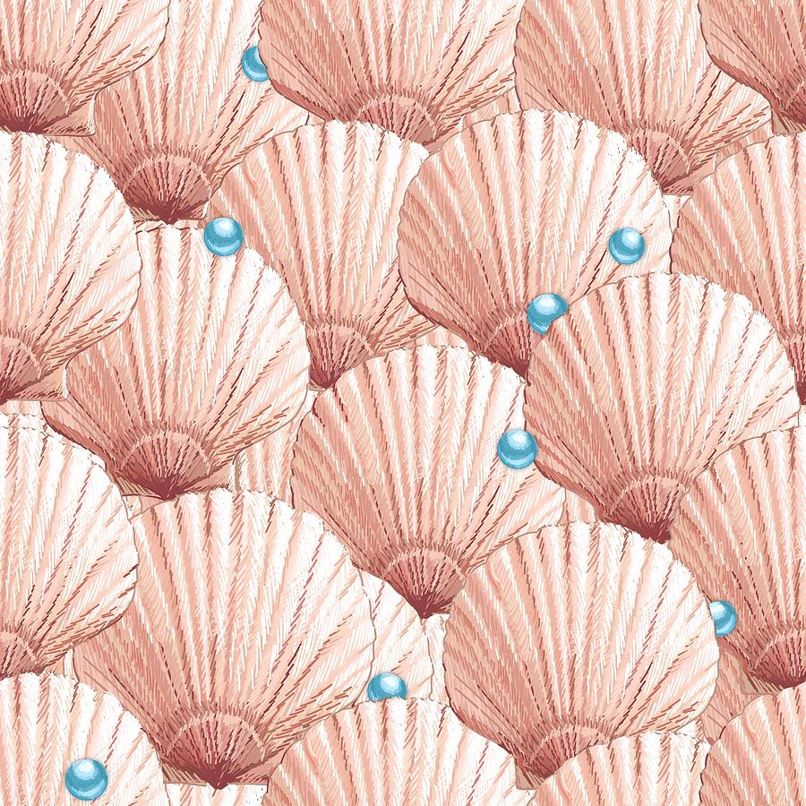 Seashells Pearl Treasure - Soft Coral and Aqua Blue Digital Art by L Diane Johnson