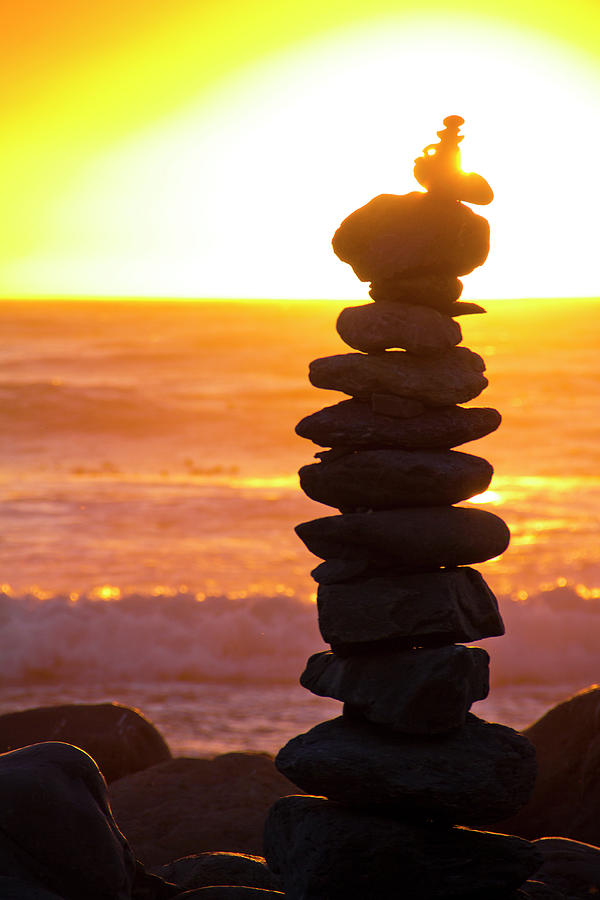 Sunset Photograph - Seashore Stone Stack Sunset by James Hunt