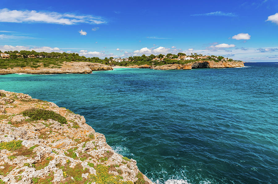 Seaside bay of Cala Anguila, Majorca island Spain, Mediterranean Sea ...