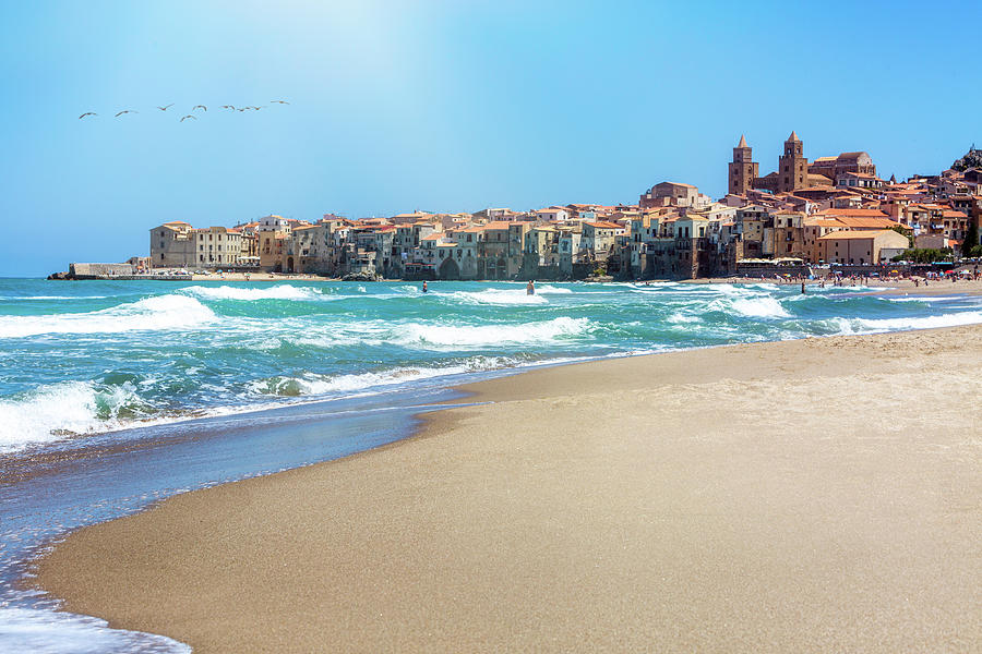 Nature Photograph - Seaside beach town of Cefalu in Sicily Italy by Good Focused