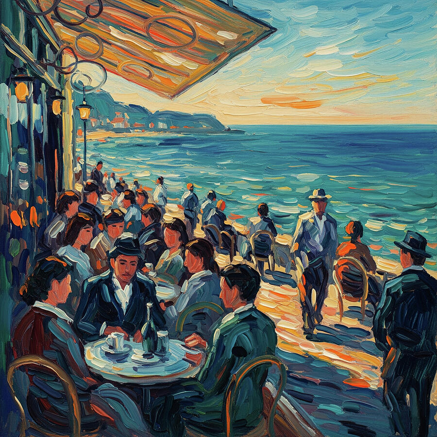 Seaside Cafe Painting by Alex Mir Seaside Cafe Painting by Alex Mir