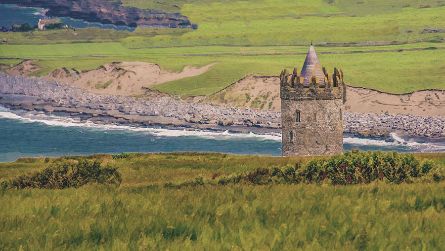 Seaside Tower of Ireland, Painterly Photograph by Marcy Wielfaert