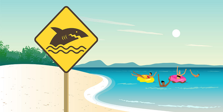 Seaside warning of sharks Drawing by Askmenow