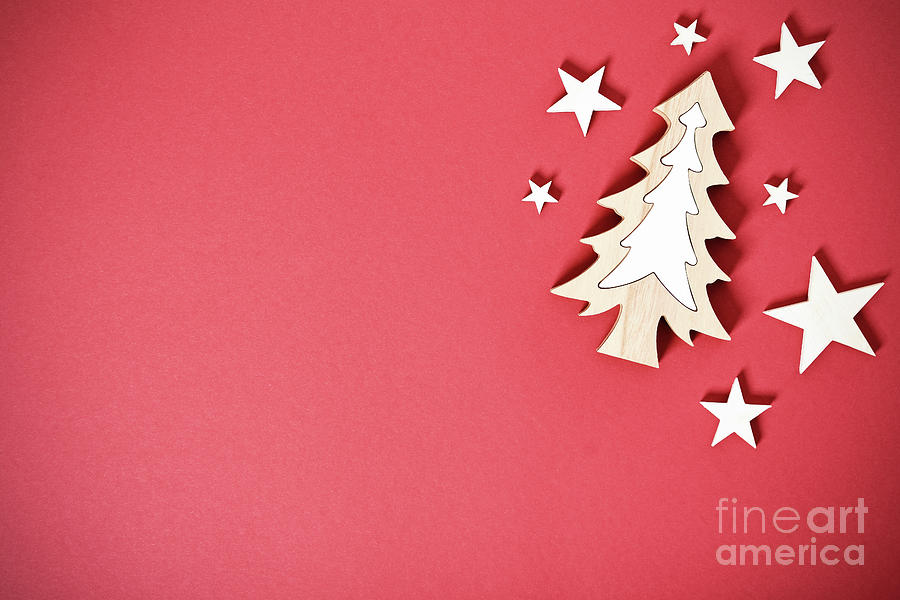Seasonal greeting card concept with Christmas tree and stars Photograph by Mendelex Photography