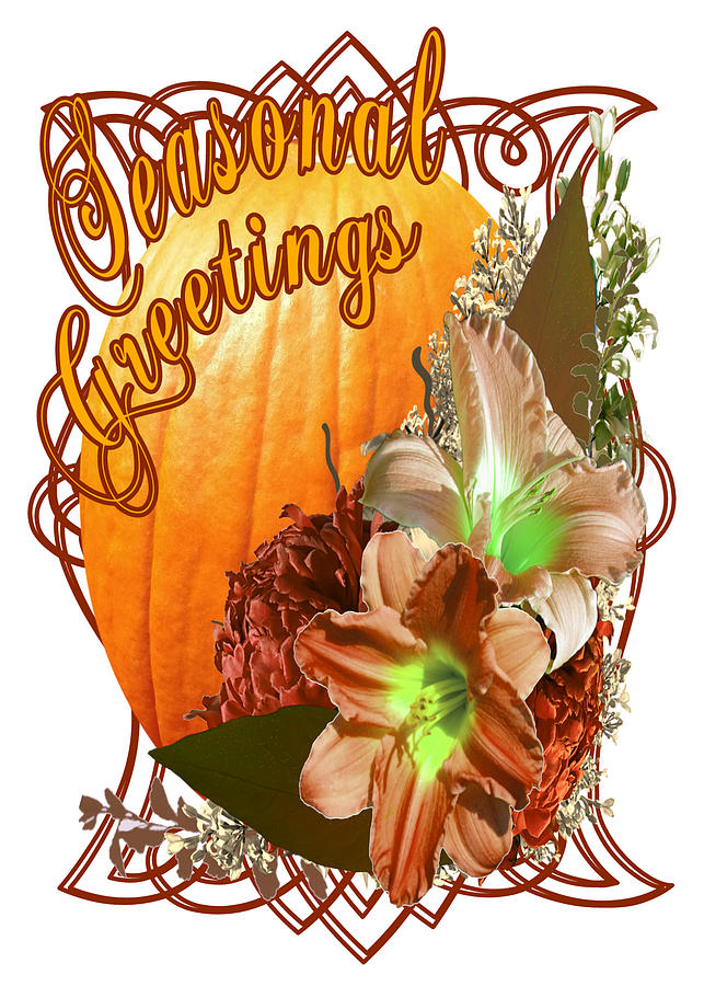 Seasonal Greetings Autumn Floral Pumpkin  Digital Art by Delynn Addams
