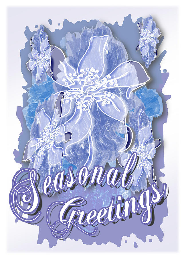 Seasonal Greetings Blue Gray Monochrome Card Digital Art by Delynn Addams