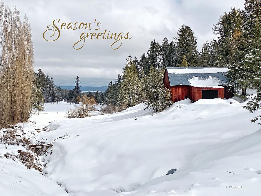 Seasons Greetings - Red Barn and Snow Photograph by Jerry Abbott