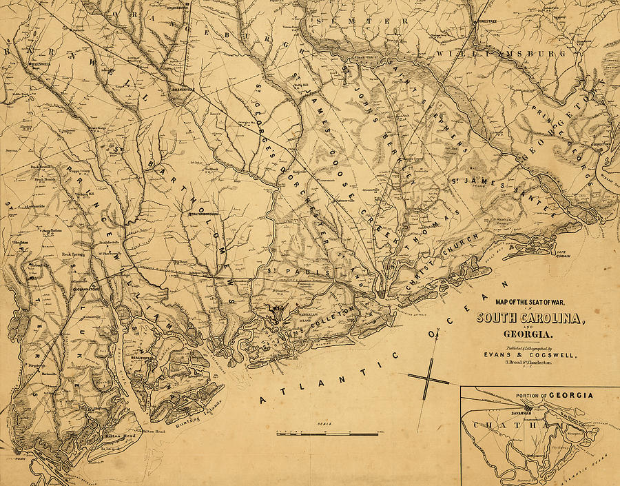 Map Drawing - Seat of War in South Carolina and Georgia 1861 by Vintage Maps