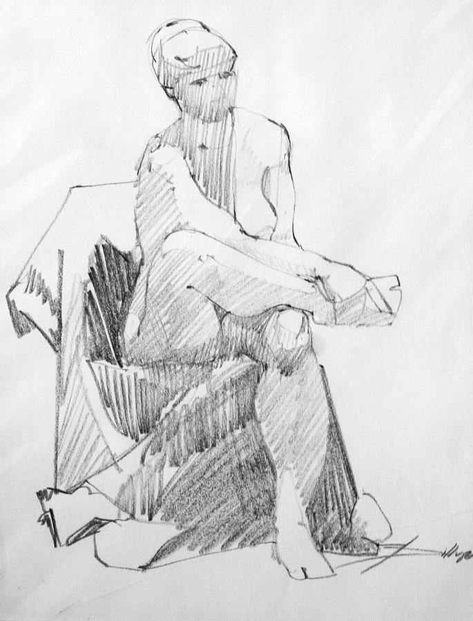 Seated Figure II Drawing by Elizabeth - Betty Jean Billups