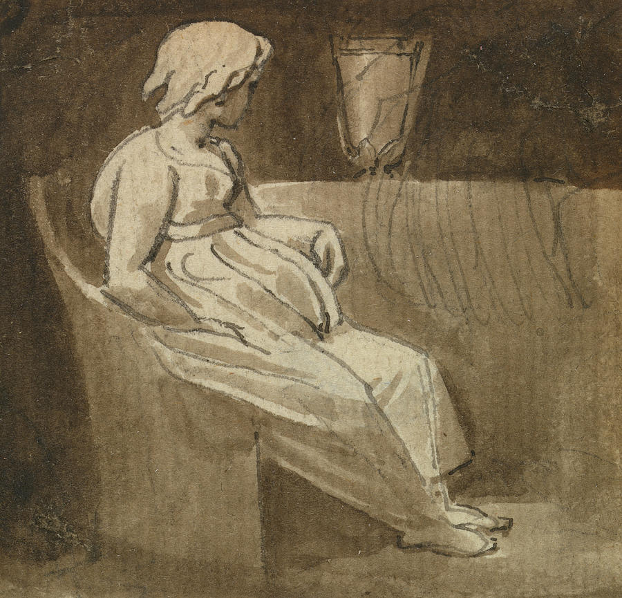 Seated Girl by an Urn Drawing by Thomas Stothard