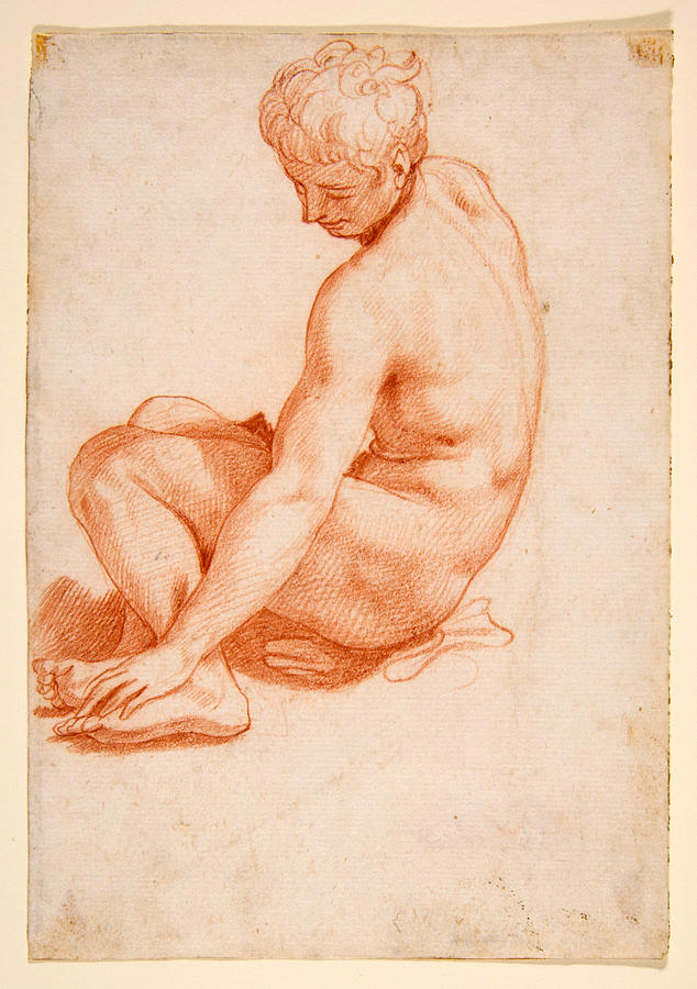 Seated Male Nude 2 Drawing by Francesco Salviati