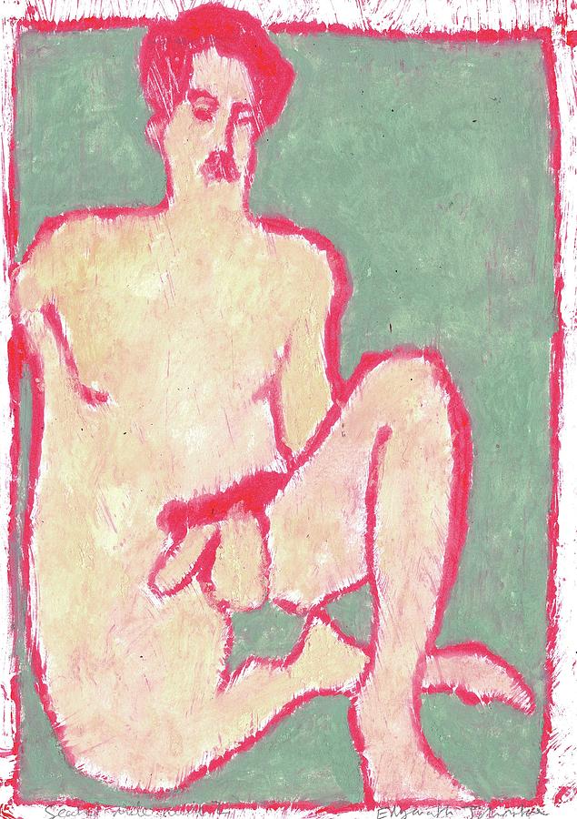 Seated male nude in red Painting by Edgeworth Johnstone