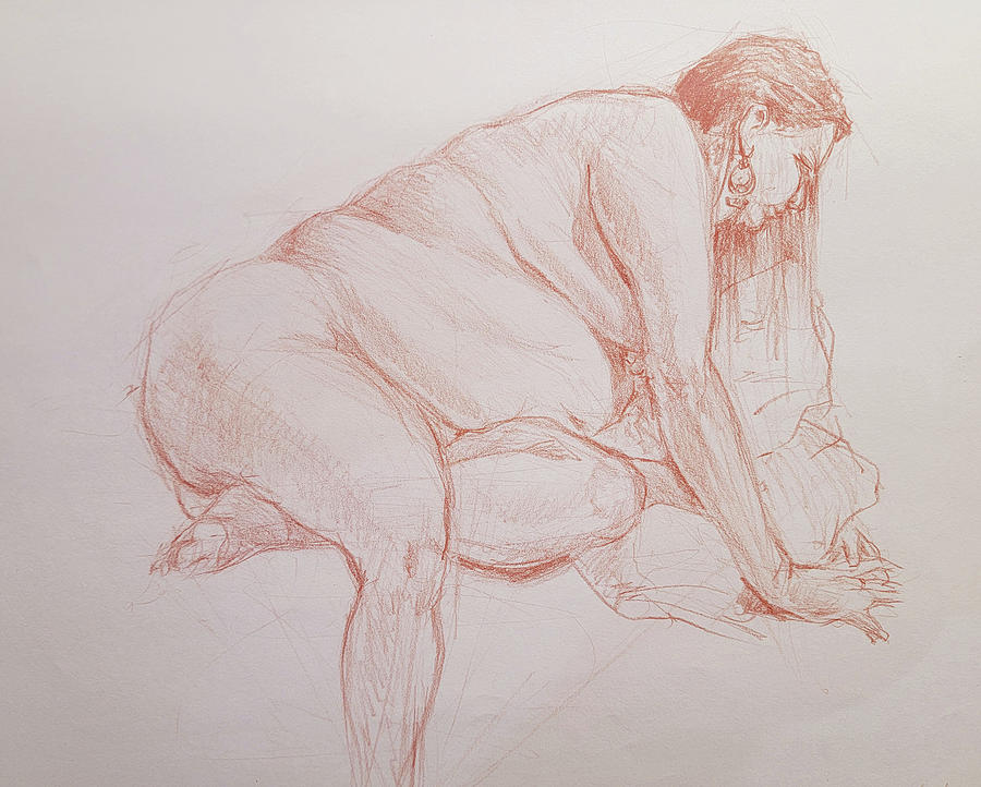 Seated Nude Reaching Drawing by James Andrews