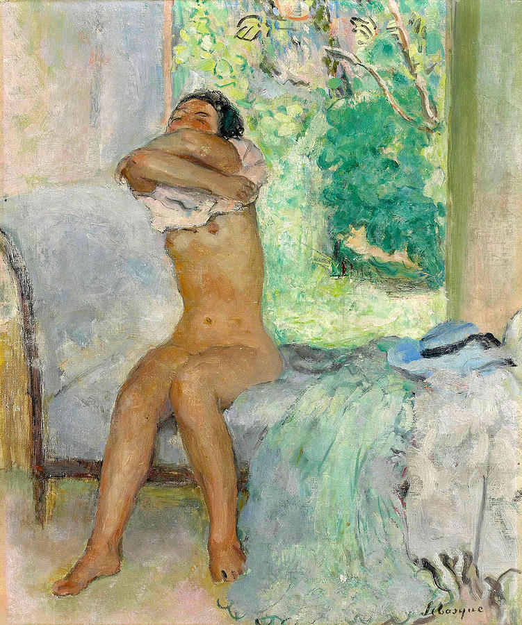 Seated Nude Removing her Chemise Painting by Henri Lebasque