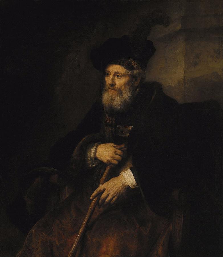 Seated old man with a stick Painting by Rembrandt | Pixels