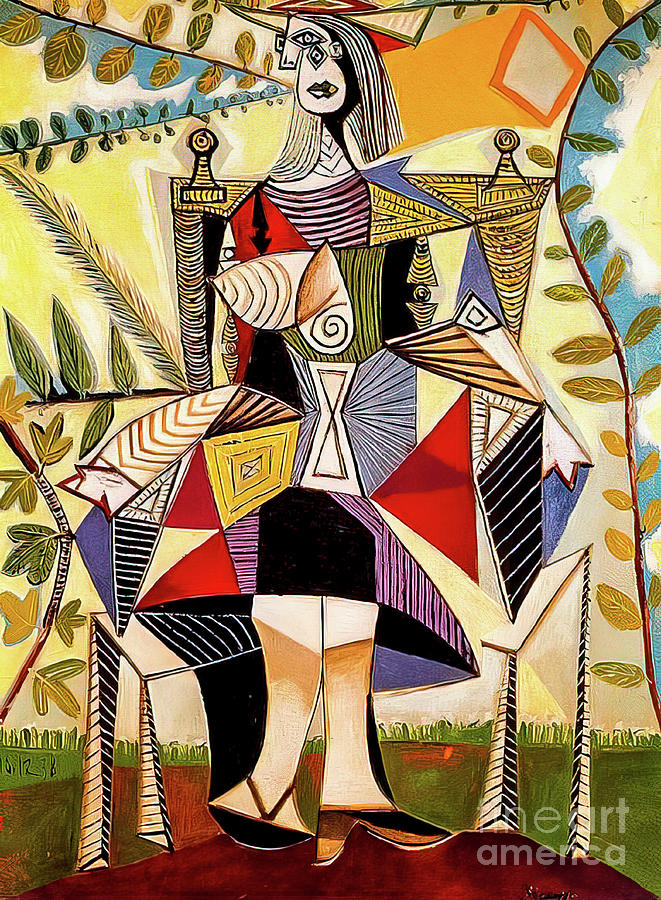 Seated Woman in Garden by Pablo Picasso 1938 Painting by Pablo Picasso