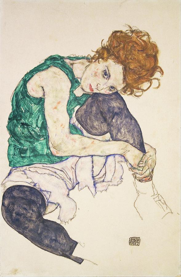 Seated Woman with Bent Knees Painting by Egon Schiele